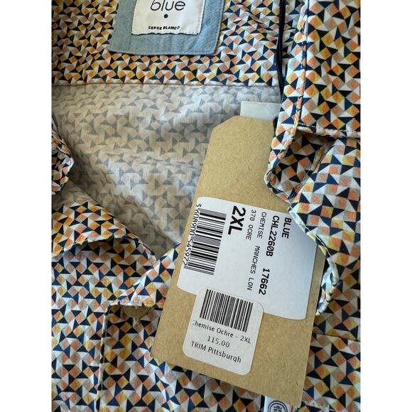 NEW SERGE BLANCO blue Chemise Machnes Ochre Button Down 2XL - Picture 7 of 8